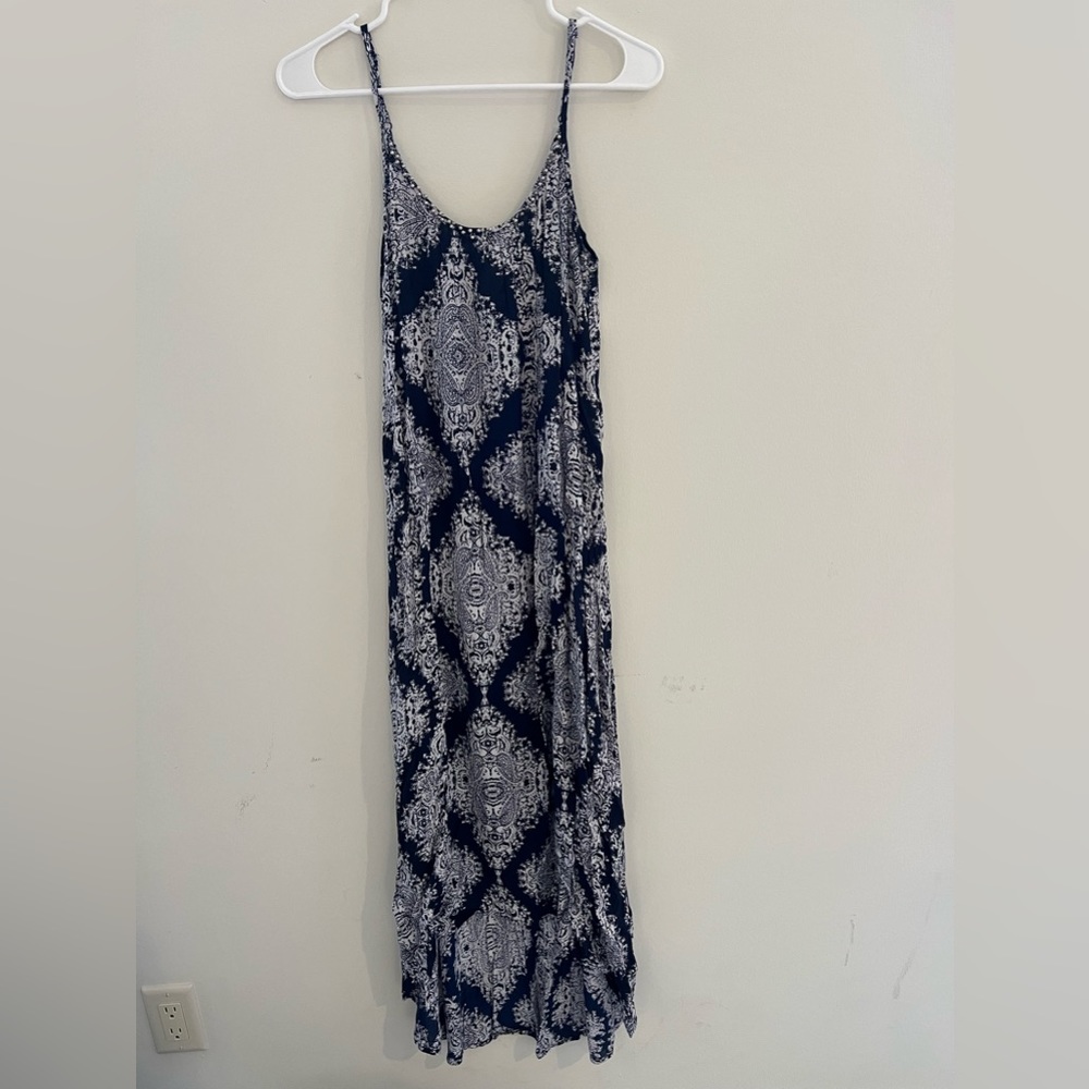 Blue & White maxi dress with bead detailing